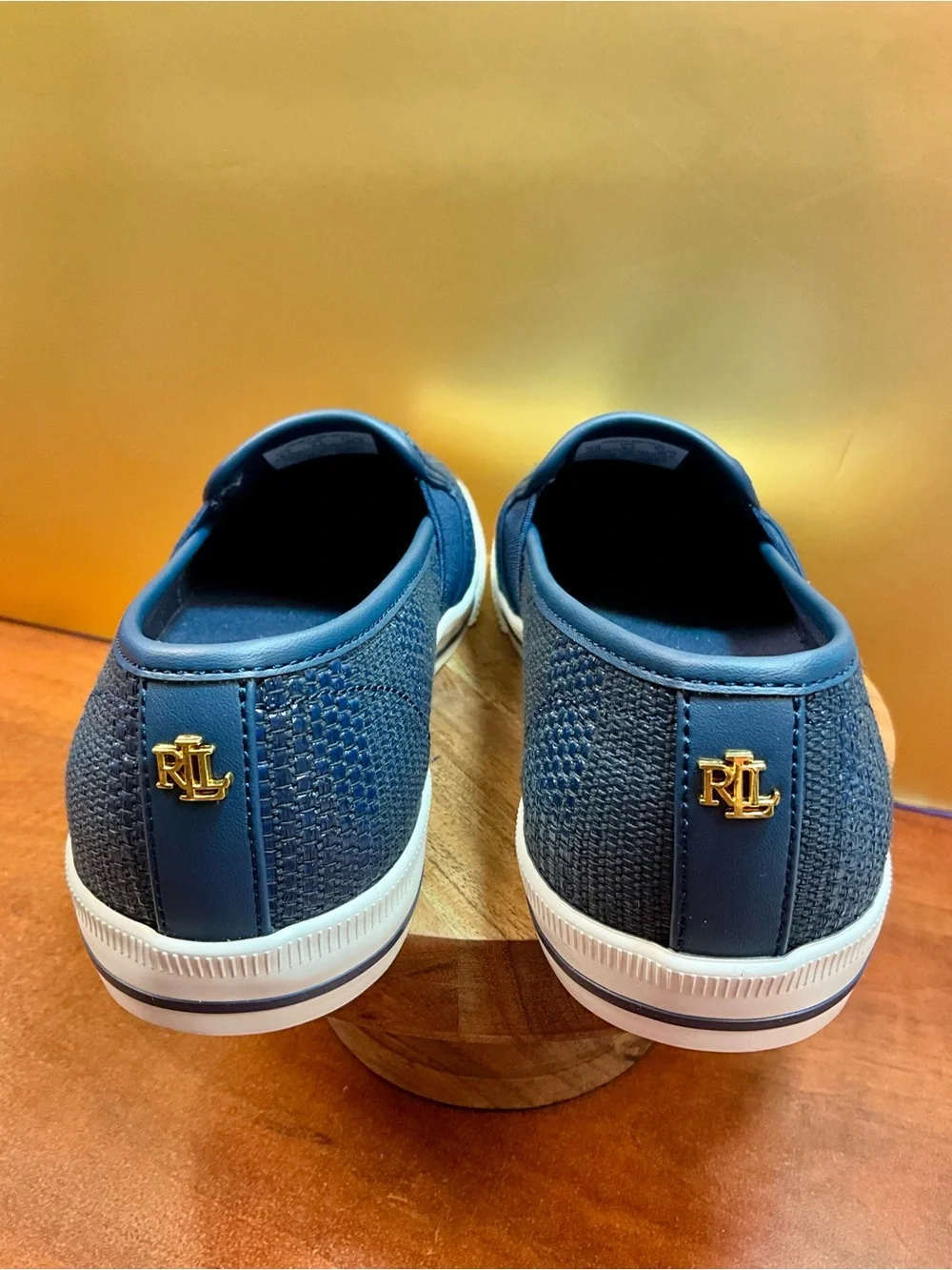 Lauren Ralph Lauren Navy Woven Slip-On Loafers with Cream Sole